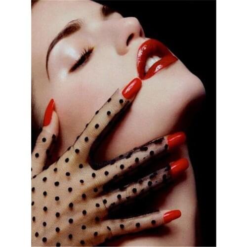 Woman Red And Black Printed Water-Soluble Canvas 11CT Cross Stitch DIY Embroidery Complete Kit DMC Threads Decor