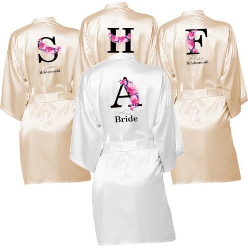 Personalised Bride Robe Custom Name Birthday and Bridesmaid Robe, Dressing Gown Satin Bridal Pajamas