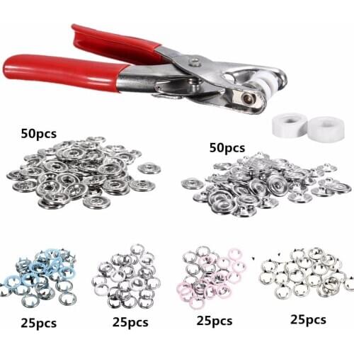 JX-LCLYL 200pcs 9.5mm Press Button Studs Popper Fastener Setter Tool Craft + Pliers New