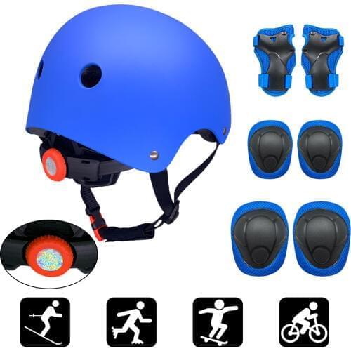 Kids 7 in 1 Helmet and Pads Set Adjustable Kids Knee Pads Elbow Pads Wrist Guards for Scooter Skateboard Roller Skating Cycling