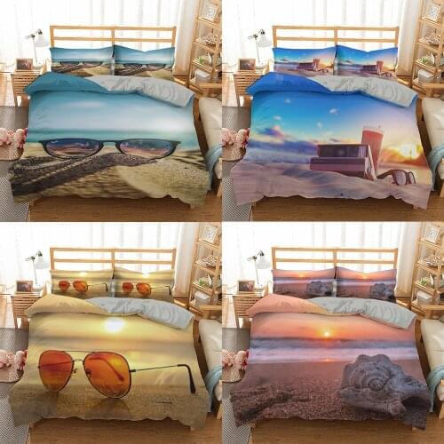 Beach Sunset Bedding Set Duvet Covers King Queen Starfish Comforter Cover Bed Cover 150 Bed ropa de cama Teens Adult Bedclothes