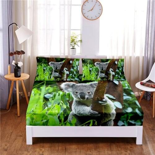Lovely Koala Digital Printed 3pc Polyester Fitted Sheet Mattress Cover Four Corners with Elastic Band Bed Sheet Pillowcases