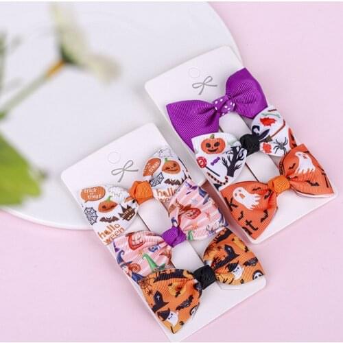 3pcs/lot Fashion Cartoon Print Bowknot Infant Hair Clips Cute Princess Bangs Hairpins Baby Girls Headwear Halloween Decoration