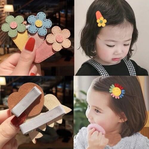 5Pcs/set Cute Kids Hair Pin Korean Leather Childrens Hair Clip Set Fruit Cartoon Animal Hairpin Infant Headdress Accessories