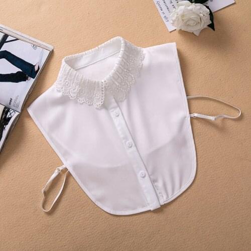 Adult Chiffon Floral Lace Fake Collar for Women Lapel Button Down Detachable Lapel Half Shirt False Collars Girls Nep Kraagie