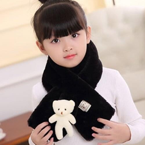 Autumn Winter New Imitation Rabbit Hair ChildrenS Scarf Baby Boys Girls Plush Little Bear Neck Warm Scarves Pure Color