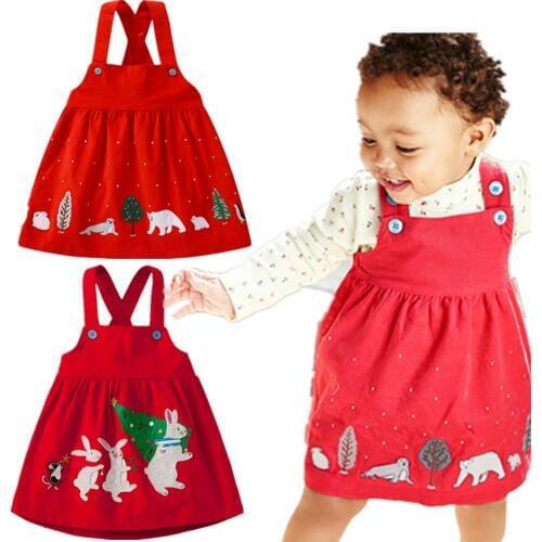 Little maven children brand 2019 Christman X'mas baby girls Corduroy Rabbit penguin New year Party red girls vest dress dresses