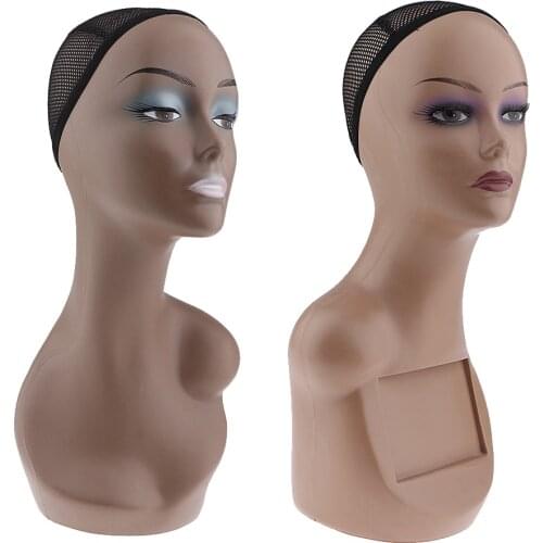 Realistic Female Mannequin Head Pretty Make-up for Hair Wigs Hats Display Stand with Wig Net Cap, Pack of 2