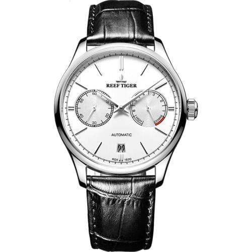 Reef Tiger Settle Serier RGA1620 Men Business Fashion Dual Windows Watches Automatic Mechanical Wrist Watch with Power Reserve