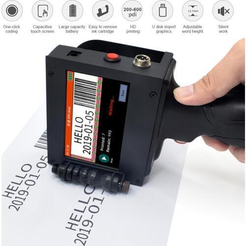 25.4mm 3~15 Languages Handheld Printer Mini Inkjet 300-600DPI Touch Screen QR Bar Batch Code Variable Date Number Logo