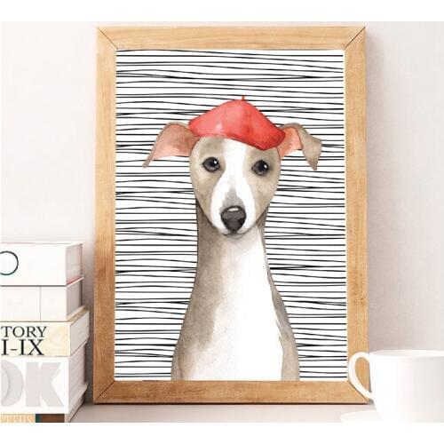 Modern Striped Background Cartoon Dog Poster Kawaii Canvas Painting Print Picture Home Wall Art Decoration Can Be Customized