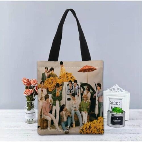 Custom Kpop Seventeen Tote Bag Canvas Fabric Handbag Two Sides Printed Shopping Bag Traveling Casual Useful Shoulder Bag 0622