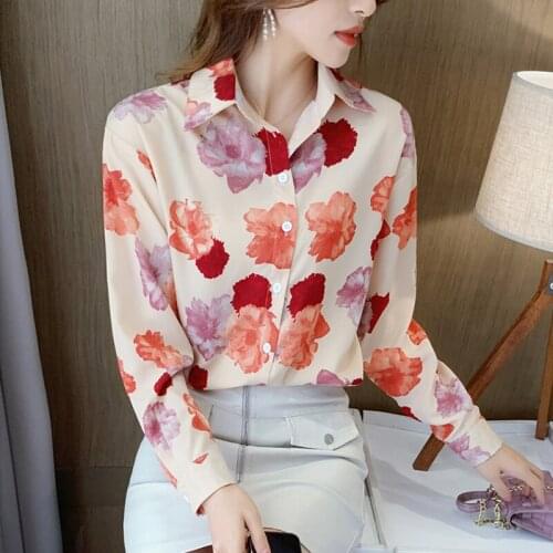 Printed Loose Chiffon Korean Fashion Summer WomenS Clothing Vintage Shirts Blouses Top New Vetement Femme 2021 Female Elegant