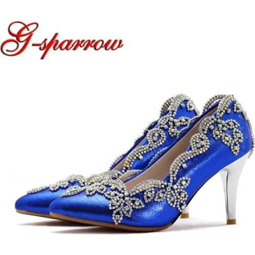 Stiletto Heel Blue Bridal Shoes Pointed Toe Wedding Bridal Shoes Middle Heel Mother of the Bride Shoes Comfortable Pumps Size 46