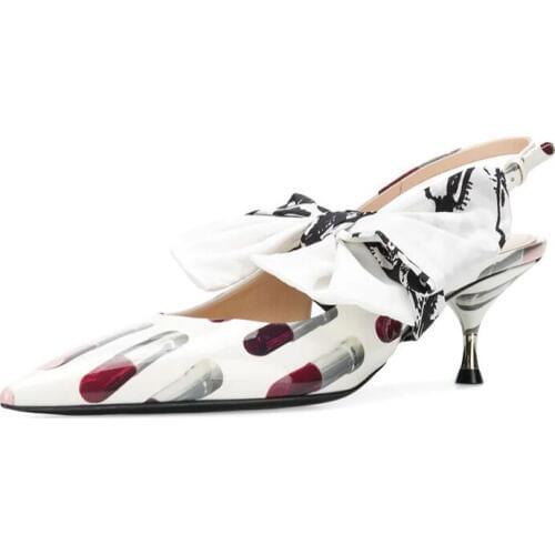 Leather Pumps Women Pointed Heels Big Butterfly Shoes Female Colorful Shoes Lip Printed High Heels Party Summer