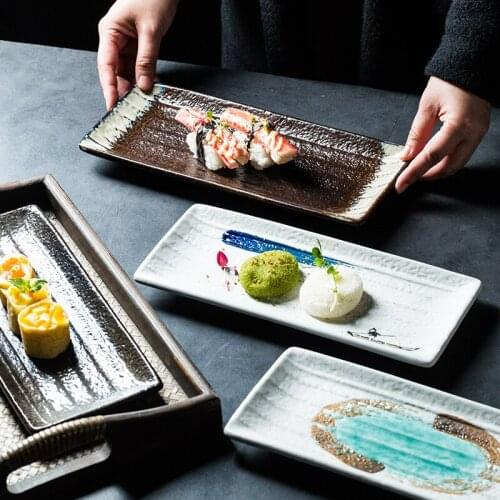 Japanese style creative ceramic plates rectangular plate sushi plate household simplicity large tableware dishes snack plates