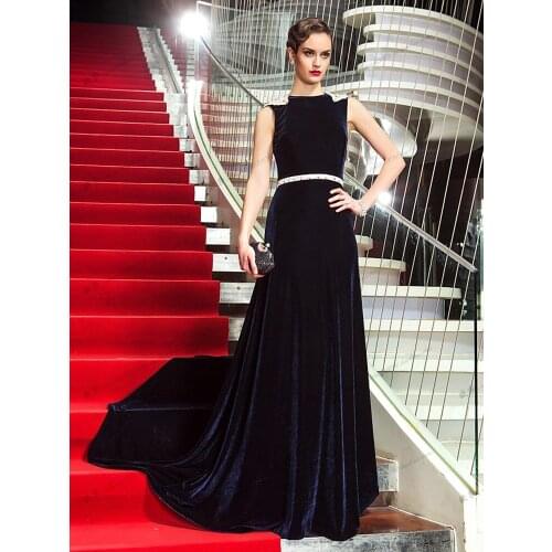 Sleeveless Evening party gown Sexy Prom beading robe de soiree courte long indian saree Navy velour mother of the bride dress
