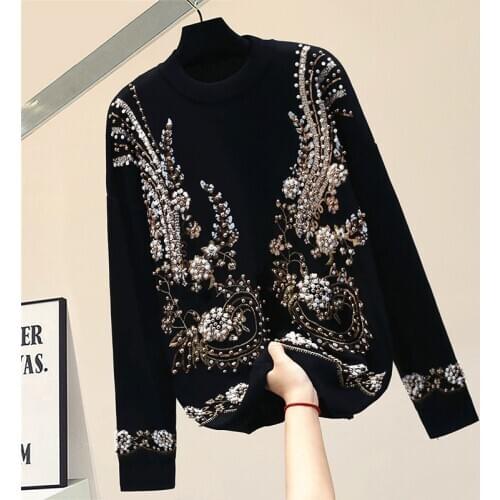 Heavy Industry Beaded Pullover Knitting Shirt Autumn Sweater 2020 New Womens Loose Outer Knitwear Jacket Girls Sweaters Tops