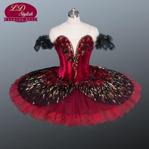 Adult High Quality Red Black High Quality Professional Ballet Tutu Swan Lake Ballet Costumes Red Ballet Tutu For Girls LD9045
