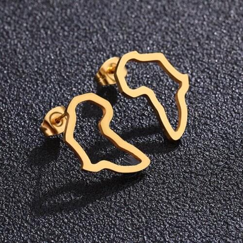 925 Sterling Silver Dainty Stud Earrings Custom Hollow Africa Map Shape Gold Plated Women Fashion Jewelry Earrings