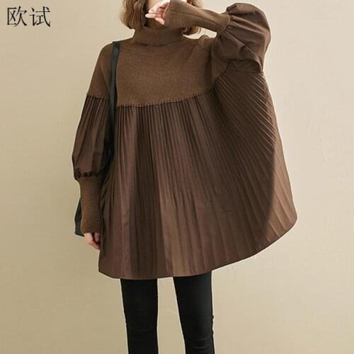 Oversized Turtleneck Knitted Sweater Women Patchwork 2021 Winter Casual Korean Sweaters Oversize Ladies Pullovers Tops Sueter