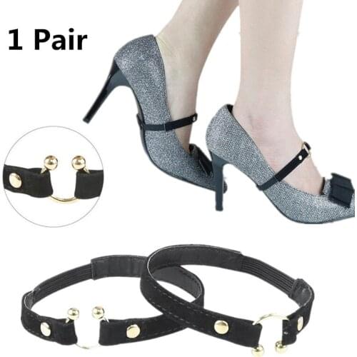 1Pair Black Anti-Loose High Heels Leather Easy To Wear Elastic Shoes Strap Accessories Fashion Lady Girls Woman