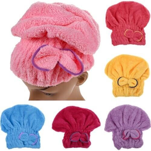 1PCS Home Textile Microfiber Solid Hair Turban Quickly Dry Hair Hat Wrapped Towel Bath 4 Colors Available