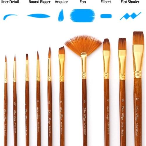 10Pcs/set Nylon Artist Paint Brush Professional Watercolor Acrylic Wooden Handle Drawing Painting Brushe Art Supplies Stationery