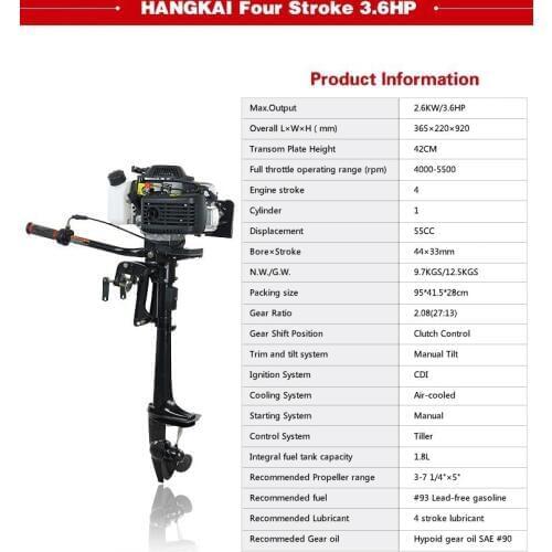 Best Quality Hangkai 3.6HP Outboard Motor 4 Stroke Boat Motors Air Cooled