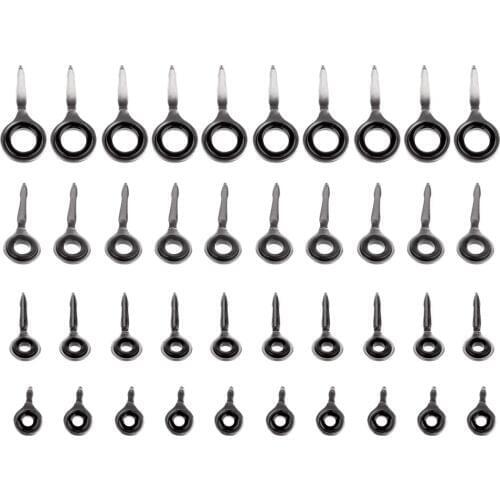 40pcs Fishing Rod Guides and Tips Tops Parts Stainless Steel DIY Set Kits 4 Sizes