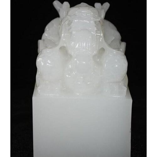 6" Chinese Natural Yellow Jade Ancient Dynasty Dragon Dragons Seal Stamp Signet