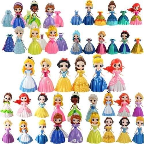 6pcs/lot Magic Clip Princess Figures Q Posket Magiclip Dress Snow White Tangled Sleeping Beauty PVC Model Toys gift