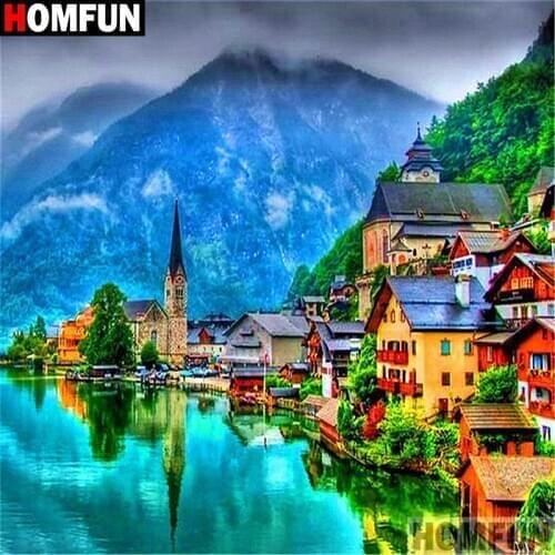 HOMFUN Full Square/Round Drill 5D DIY Diamond Painting "House landscape" Embroidery Cross Stitch 5D Home Decor A07665