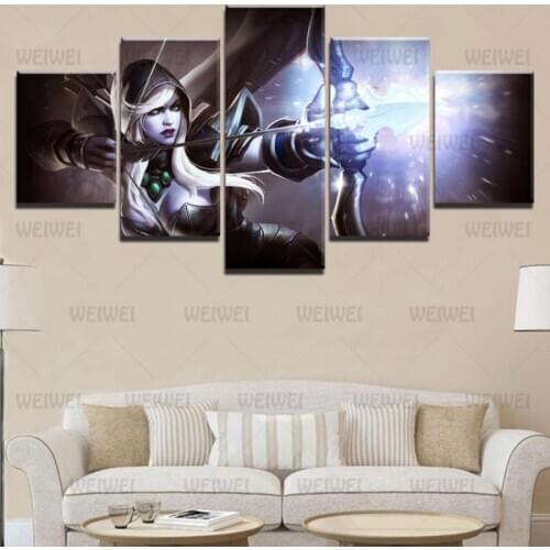 Anime Woman In Black Clothes Archery Home Wall Poster Decoration for Bedroom Living Room Art Canvas Painting Frameless Style