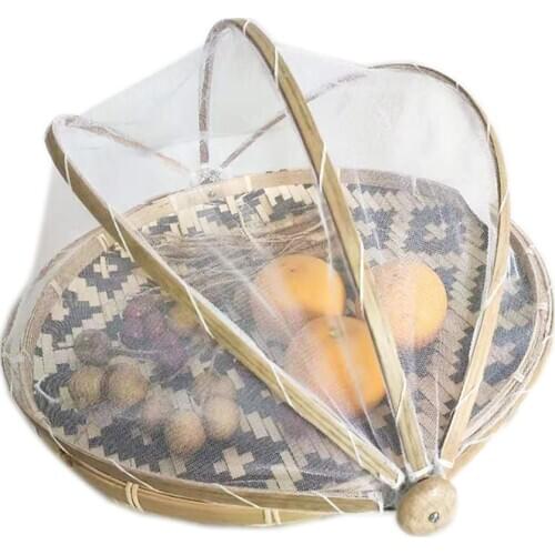 Bamboo Food Serving Tent Covered Bamboo Serving Basket Natural Handmade Tray Fruit Vegetable Bread Storage Basket Dropshipping