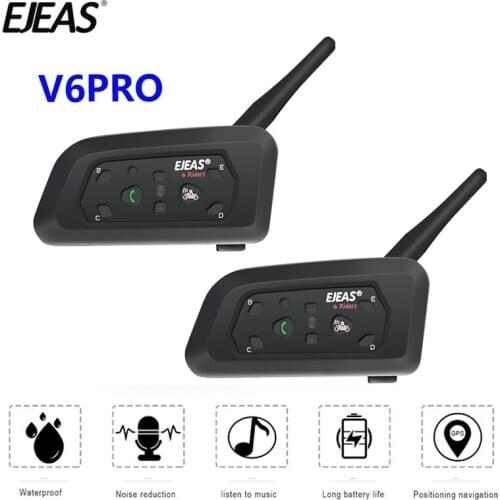 2pcs EJEAS V6Pro Bluetooth Motorcycle Communicator Helmet Intercom 850mAh Noise Reduction Headset 1200m Interphone for 6 Riders