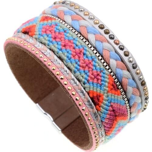 Handmade wrap Bohemia bracelets for women charm leather Bracelets & Bangles Magnetic Clasp bracelet women fashion jewelry