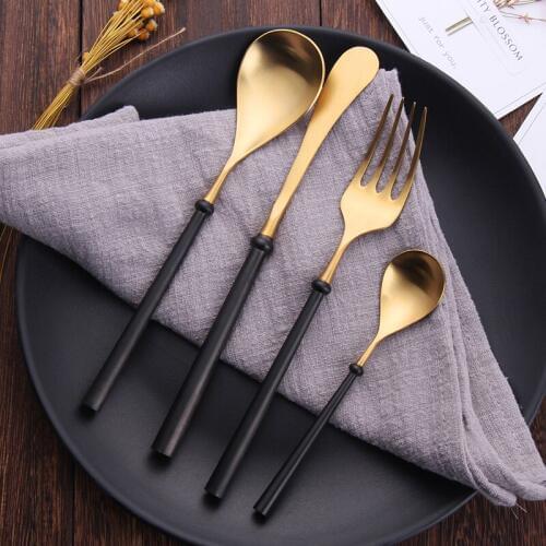 Black Cutlery 4 Pcs/set Spoons Forks And Knives Dinnerware Set Stainless Steel Western Cutlery Kitchen Food Tableware Dinner Set