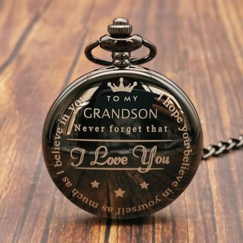 To My Grandson Letters Quartz Pocket Watch Necklace Pendant Watches Children Steampunk Clock Fob Gift Kid Reloj De Bolsillo