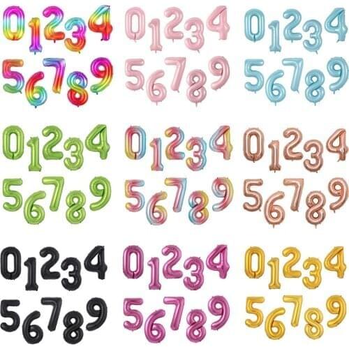 40inch Gradient Pink Blue Gold Silver Big Number Foil Balloons 0 1 2 3 4 5 6 7 8 9 years Old Birthday Party Wedding Decoration