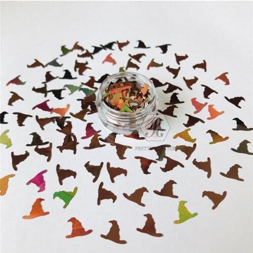 PrettyG 10g-200g Halloween Holographic Wizard Hat 8MM Size Shape Glitter Sequins For DIY Art Makeup Decoration Accessories