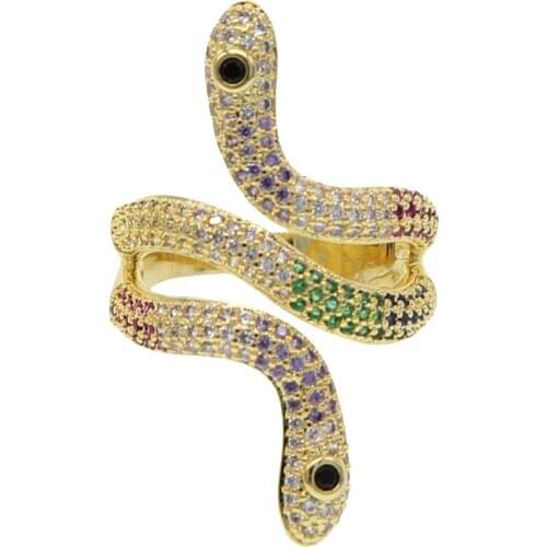 Hot sale color Snake Rings For Women Gold Color micro pave rainbow cz Punk Rock Ring Vintage women Animal Jewelry Wholesale