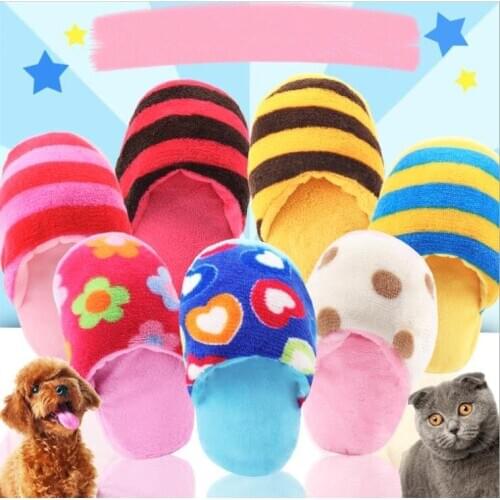 Pet Toy Squeak Sound Interactive Toys Cute flower colorful striped slippers Shape Squeak Sound Interactive Toys For Small Dogs