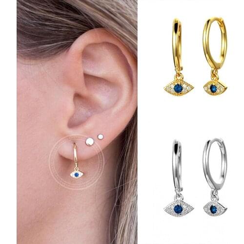 LOOXI Bohemia Blue Stone Eyes Hoop Earrings for Women Girl Earings Unusual Earrings Cartilage Pendientes Orecchini Bling Gift