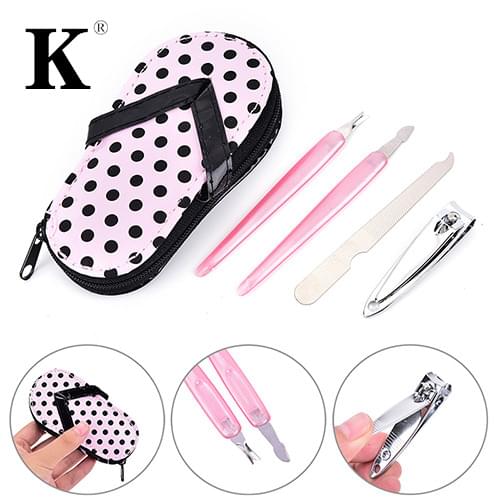4 Pieces Manicure Set in PU Sandal Case with box Travel Kit Nail Care Clipper Scissors Grooming Tool Pedicure