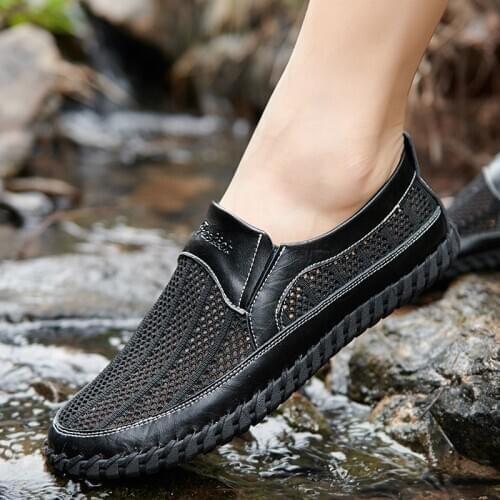 Mens Loafers Mesh Breathable Summer Sneakers Slip on Man Shoes Large Size 38-48 Fashion Footwear Brown Blue Black Yellow