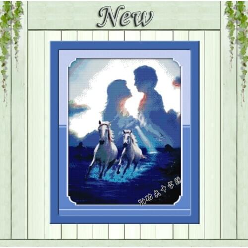 Lovers under the canopy horse cartoon decor counted printed on canvas DMC 11CT 14CT kits Cross Stitch embroidery needlework Sets