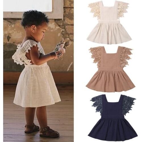 0-3T New Arrivels Baby Crochet Flower Dress Kids Girl Toddler Babies Princess Hot Party Casual Tutu Dresses Clothes Sundress