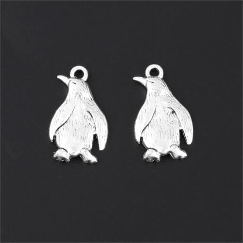 10Pcs Silver Color Antarctic Penguin Charms Making Metal Animal Pendant Necklaces Bracelet Handmade Jewelry 20x11mm A3269