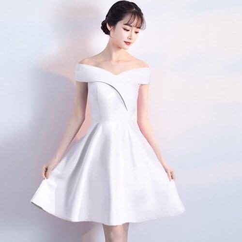 Simple A-Line Off The Shoulder Elegant White Homecoming Dresses Knee-Length Sleeveless Navy Blue Bridesmaid Dress with Pleated